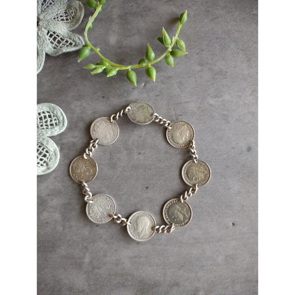 Vintage British Three Pence Silver Coins Dating 1873-1934 Bracelet No Clasp READ - Picture 10 of 10